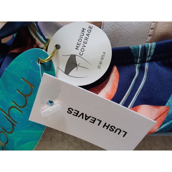 Mynah Navy Blue Floral V-Neck Side-Ties Medium Coverage One-Piece Swimsuit M NWT - Picture 4 of 8